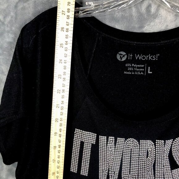 It Works Bling Women's T Shirt Black Studded Silver It Works Size L Shirt - Picture 7 of 10